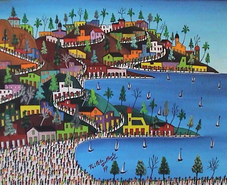 Préfète Duffaut, tableau naïf haïtien, composition onirique et couleurs vives.